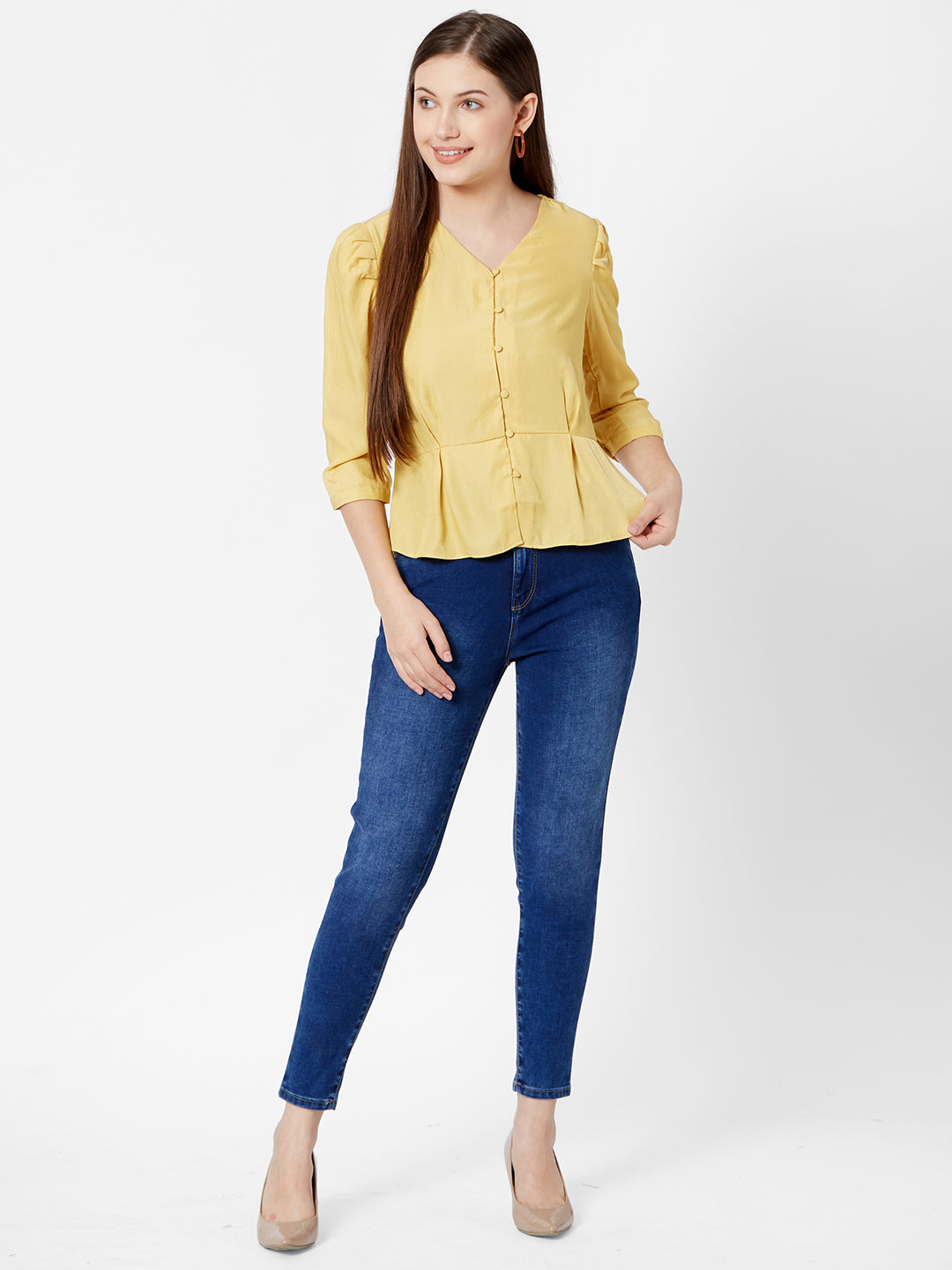 Women Mustard Peplum Top