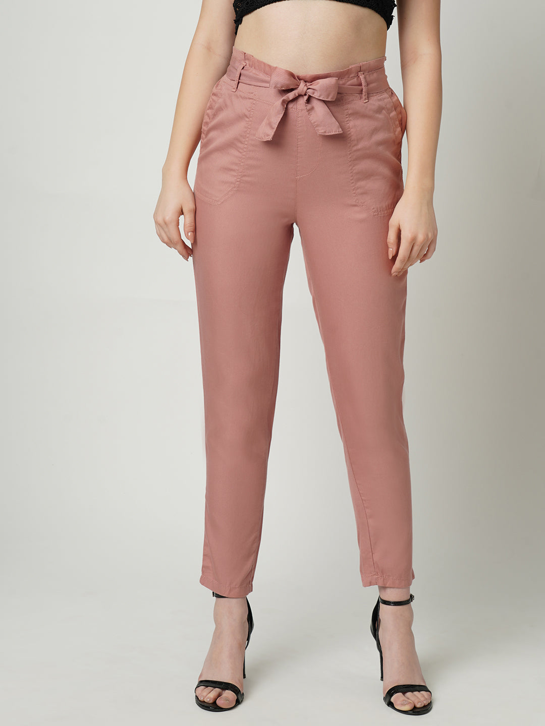 Women High-Rise Comfort Fit Paper Bag Pants