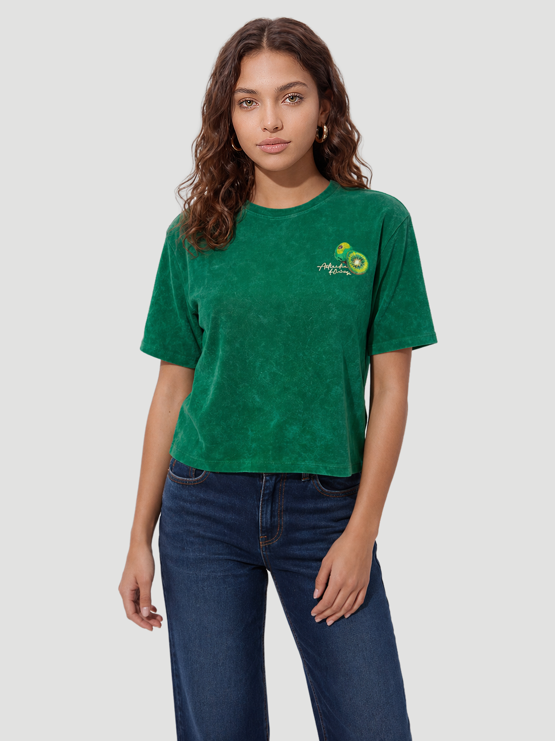 Women Matcha Green Crop Tees