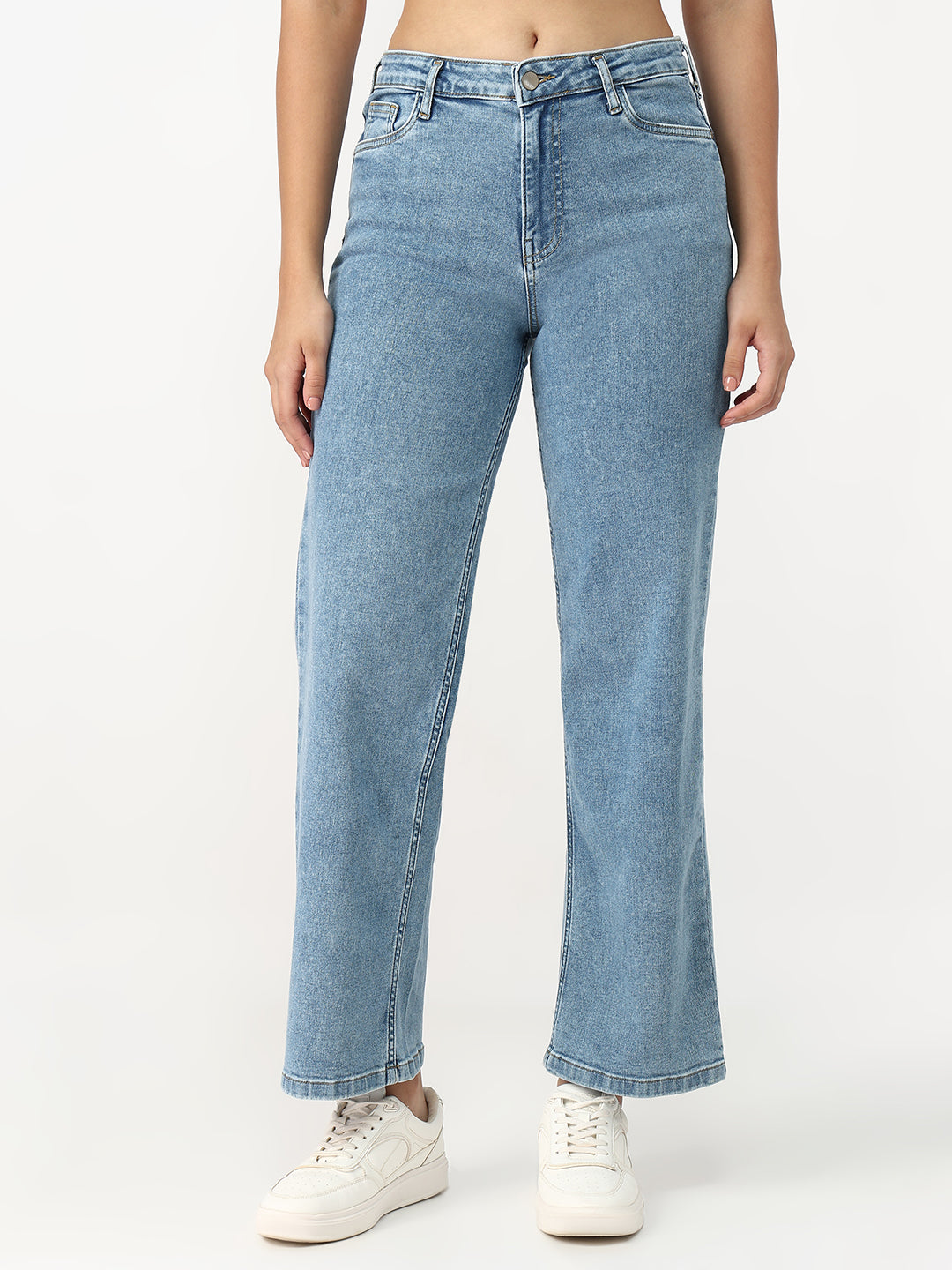 Women Medium Blue High-Rise Straight Fit Jeans