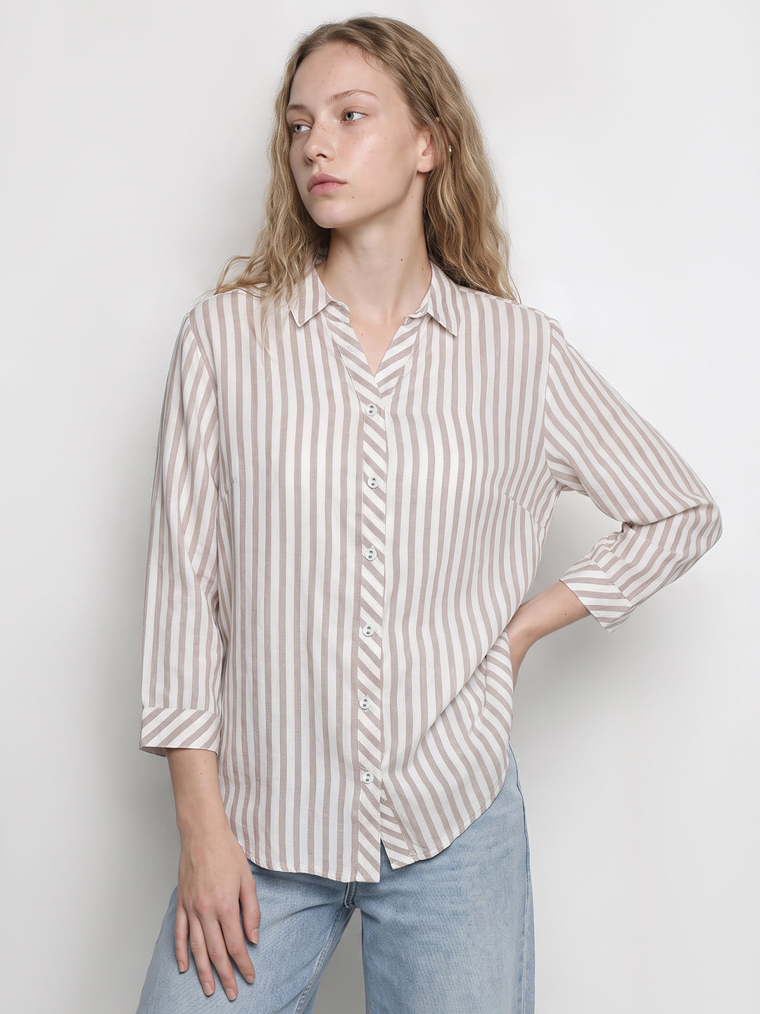 Beige/White Stripe Shirt