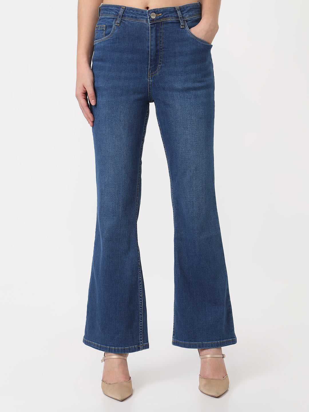 Blue High-Rise Flare Jeans