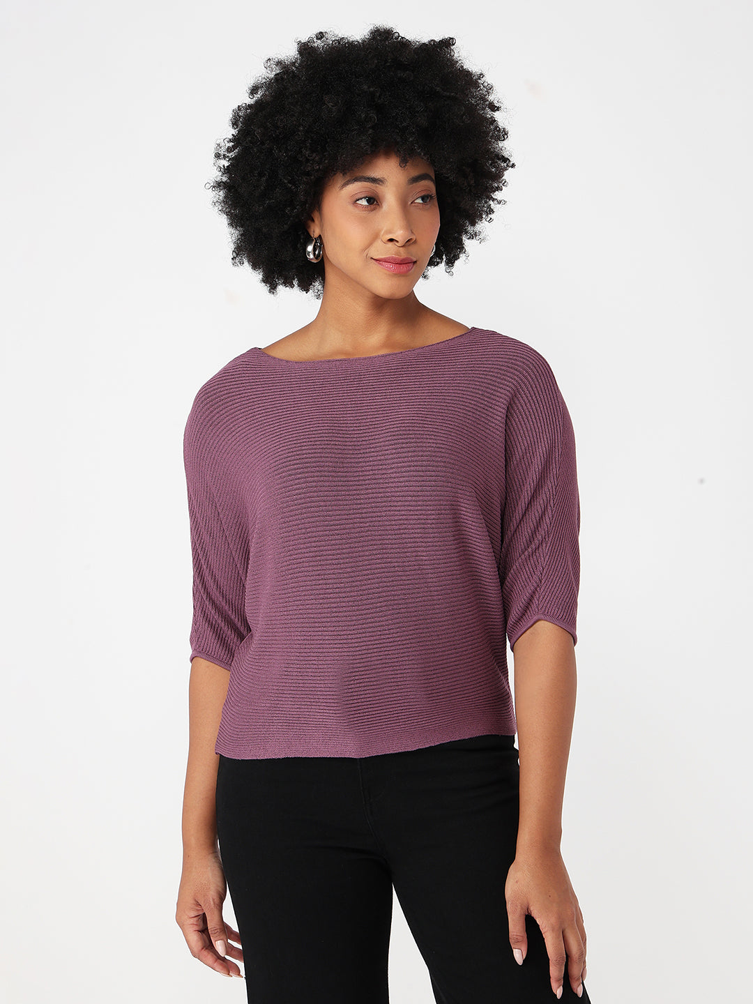 Women Mauve Slim Fit Batsleeve