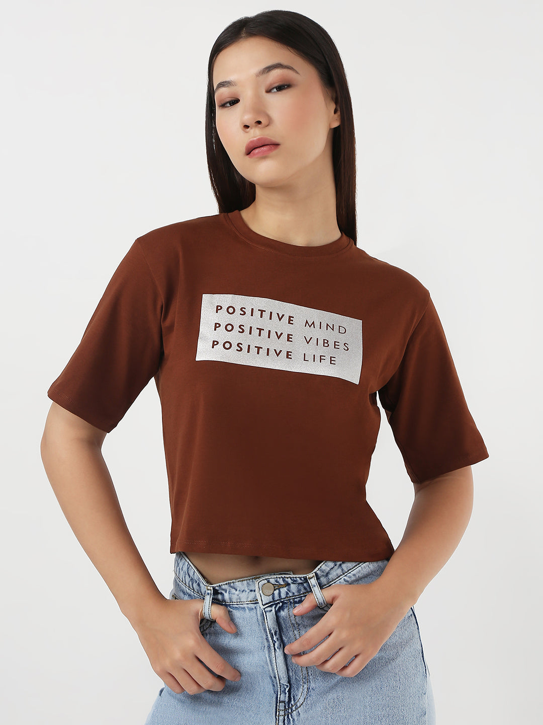 Women Sepia Slim Crop Graphic T-Shirt