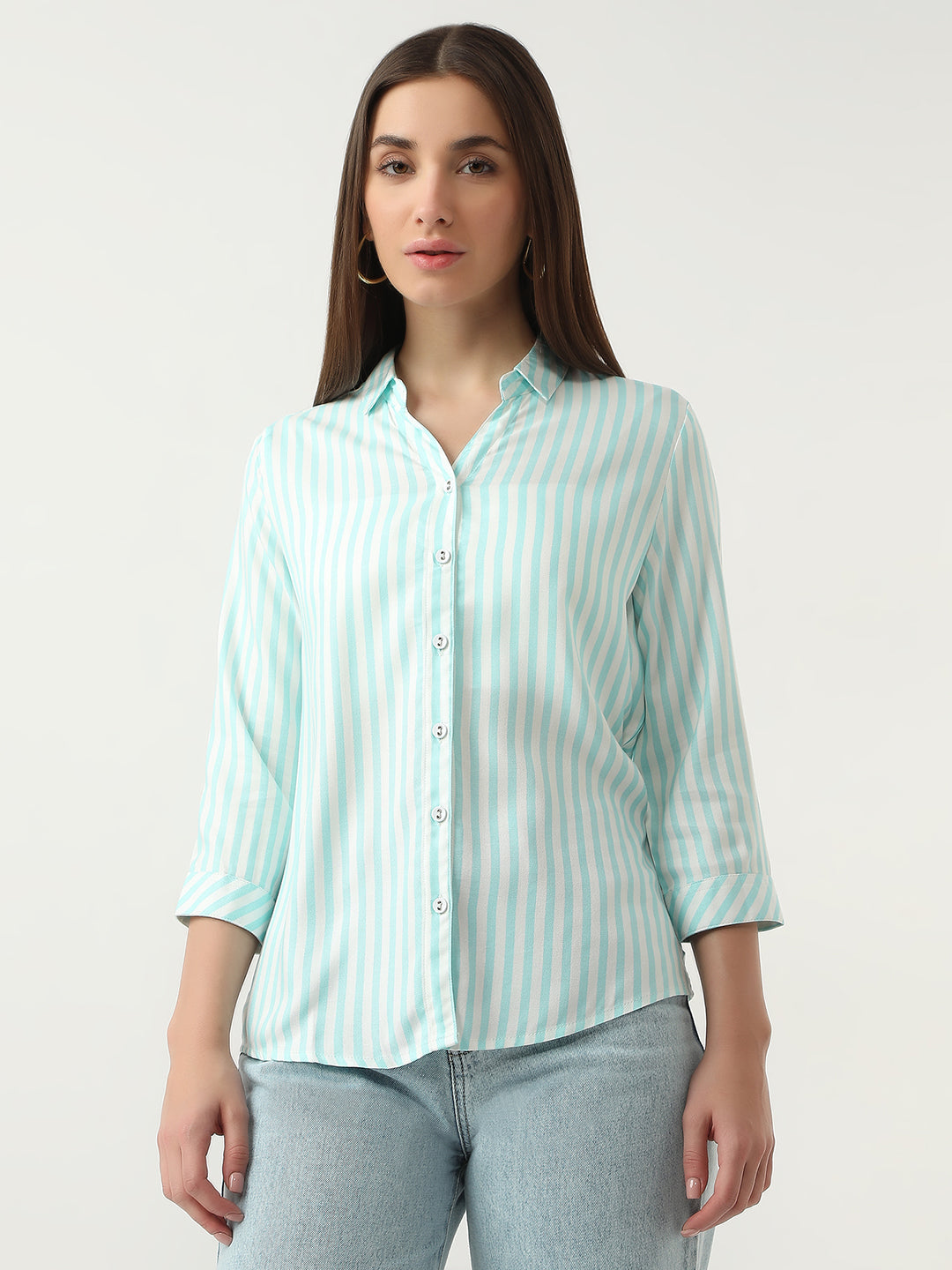 Women White/Marine Stripe Shirt