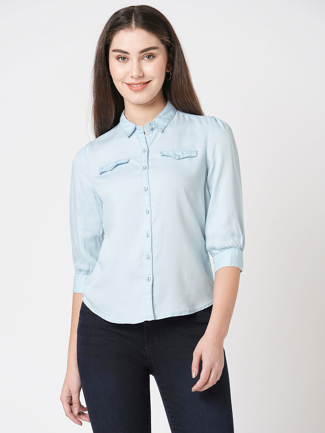 Women Light Blue Denim Shirt
