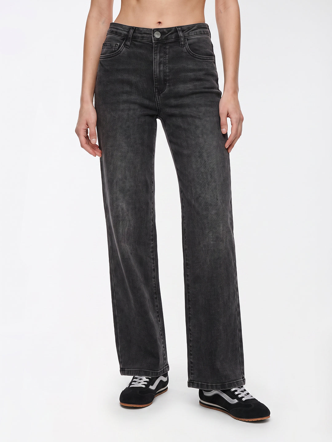 Women Charcoal Wide Leg Jeans