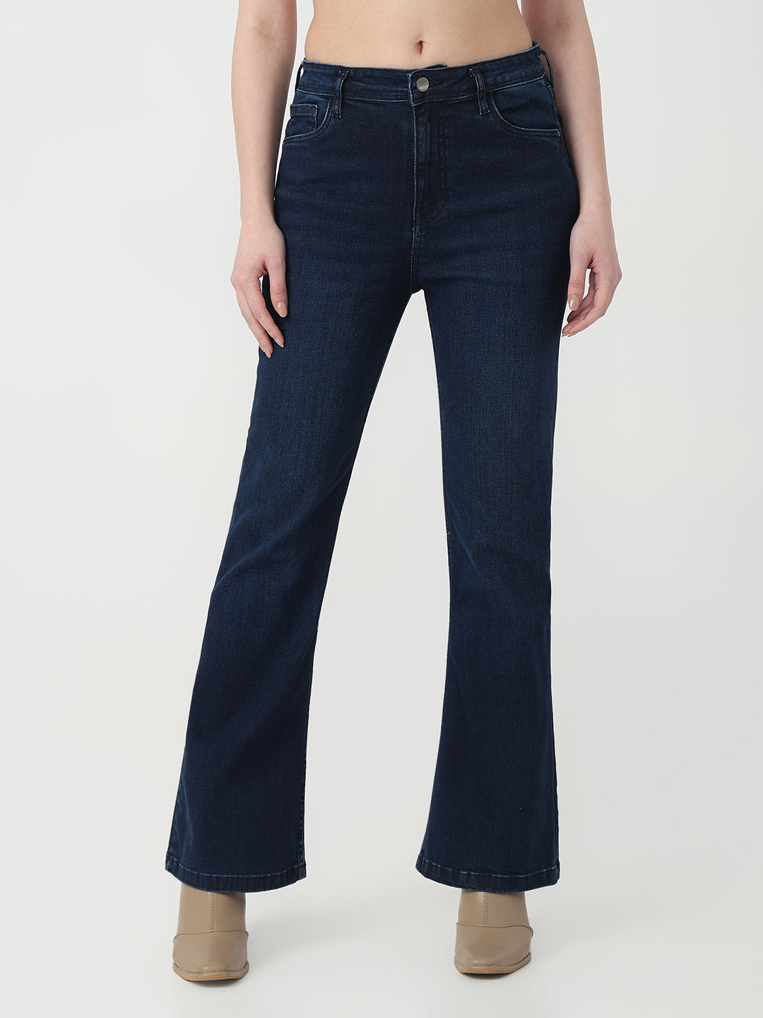 Women Dark Blue High-Rise Flare Jeans