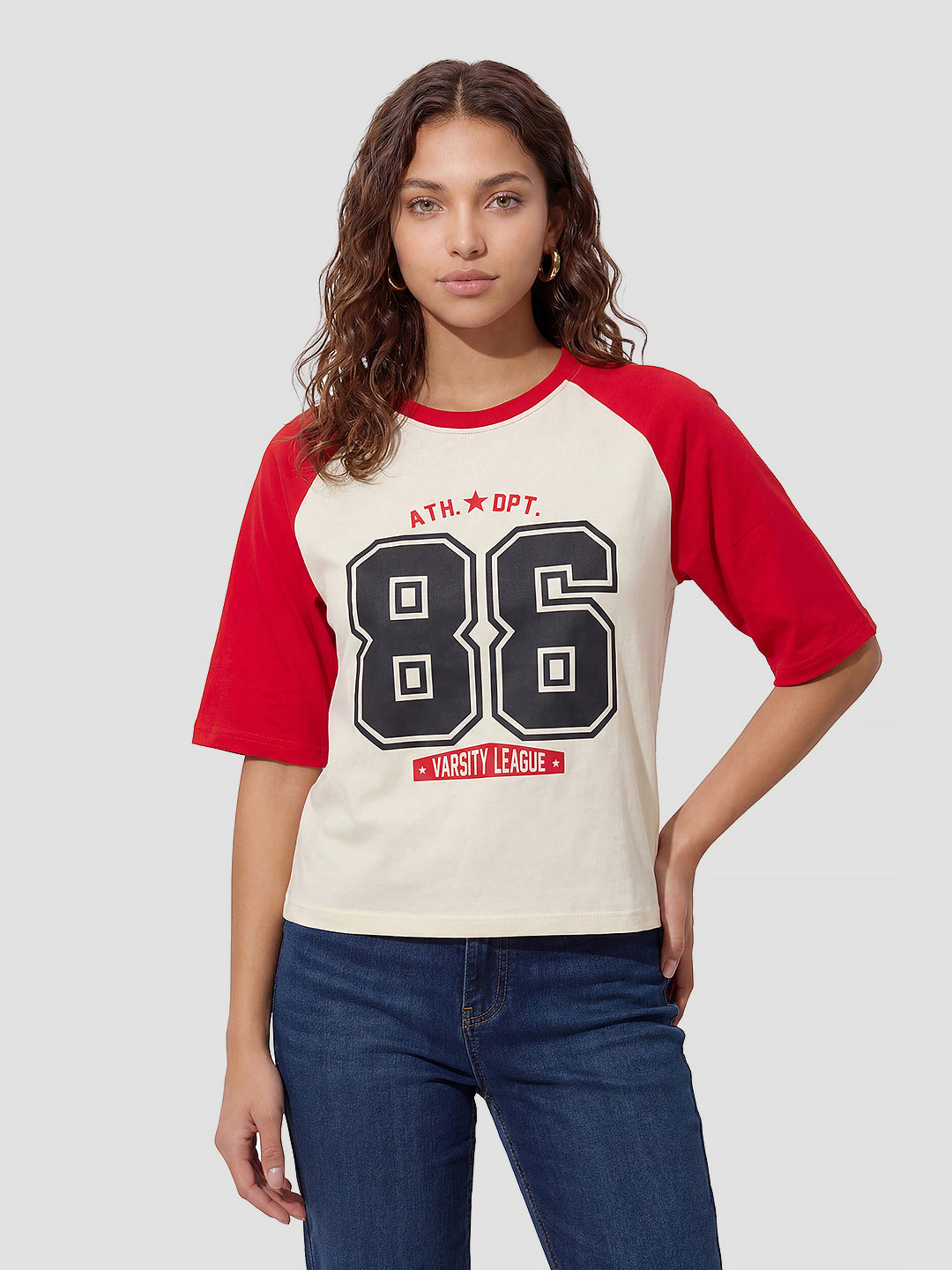 Women Ivory/Red Crop Tees