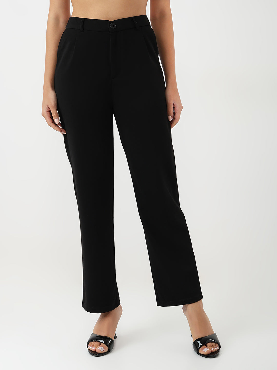 Women Black Loose Straight Fit Korean Pants