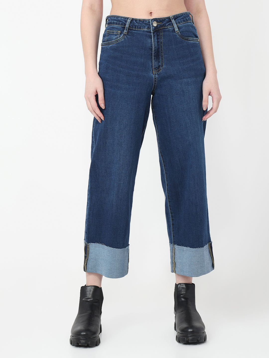 Women Blue Crop Straight Fit Jeans