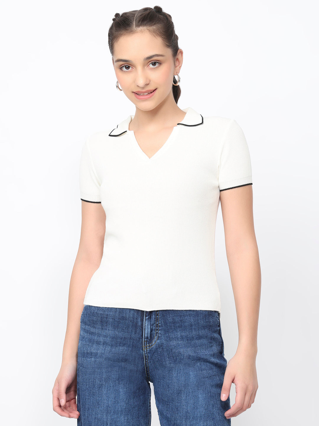 Women Off White Slim Fit Flat Knit