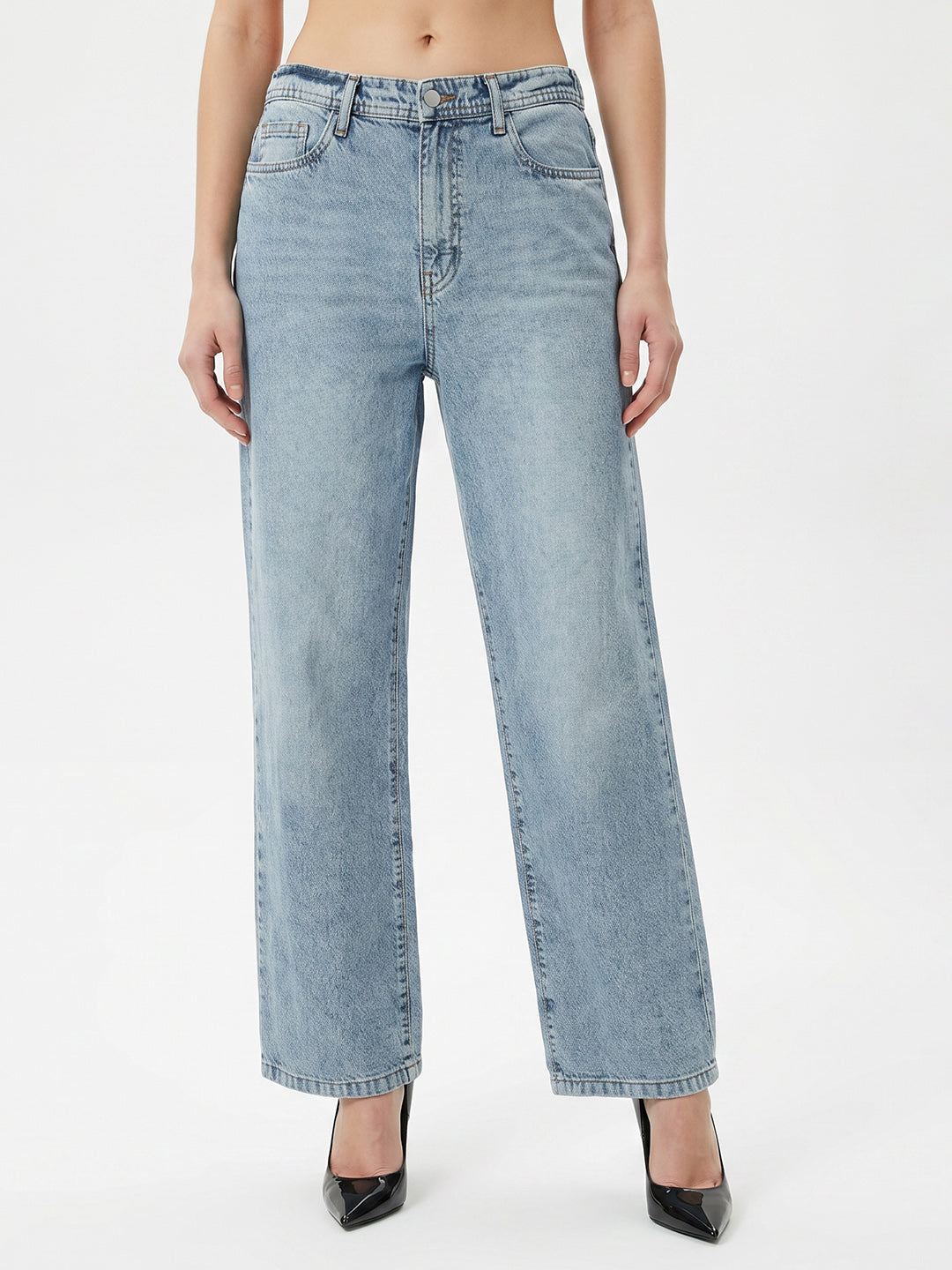 Women Light Blue High-Rise Wide Leg Jeans
