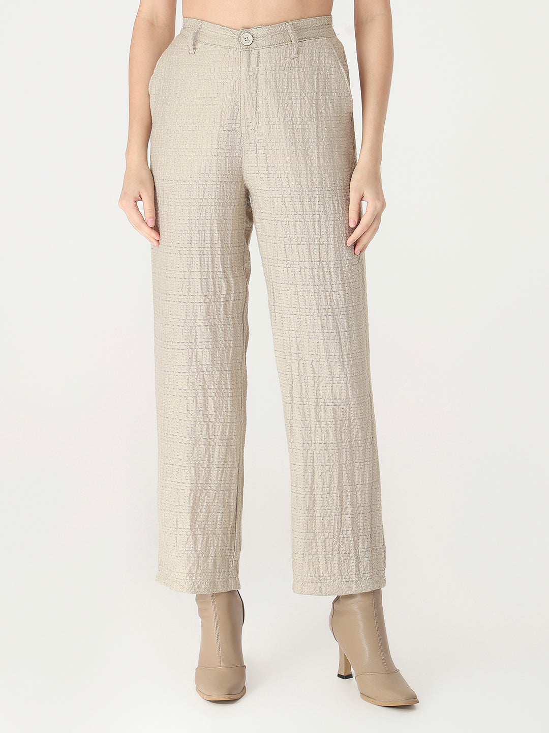 Women Pumic Stone High-Rise Straight Fit Korean Pants