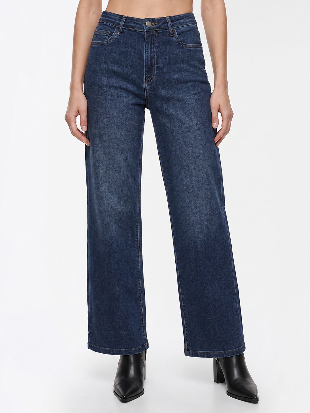 Women Blue High-Rise Wide Leg Jeans