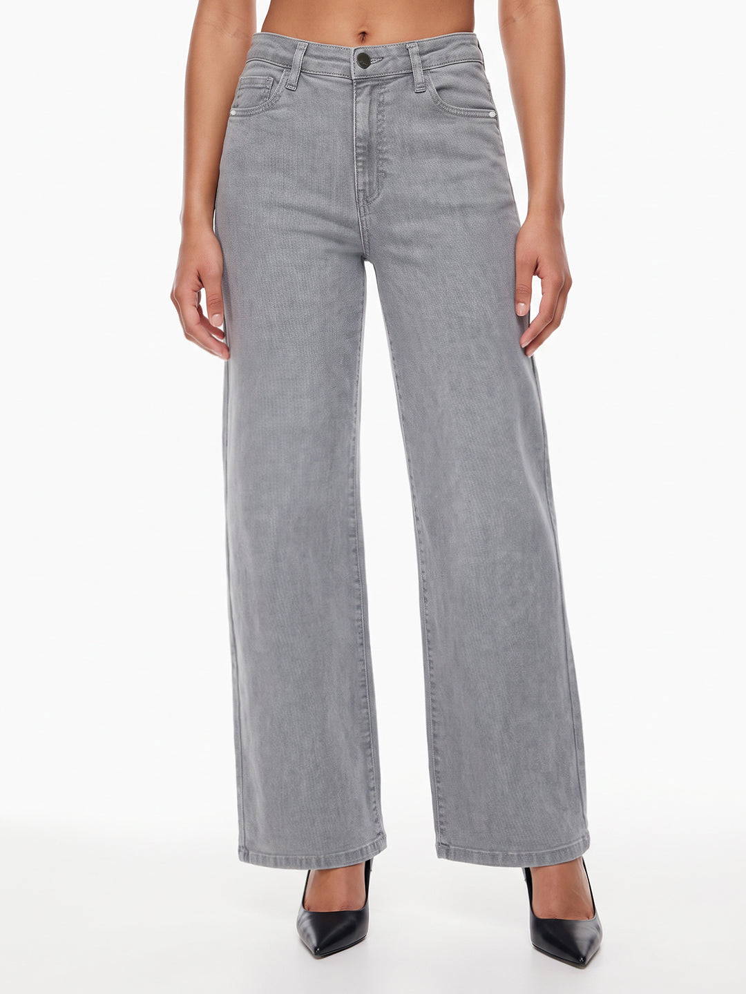 Grey High-Rise Super Wide Leg Jeans