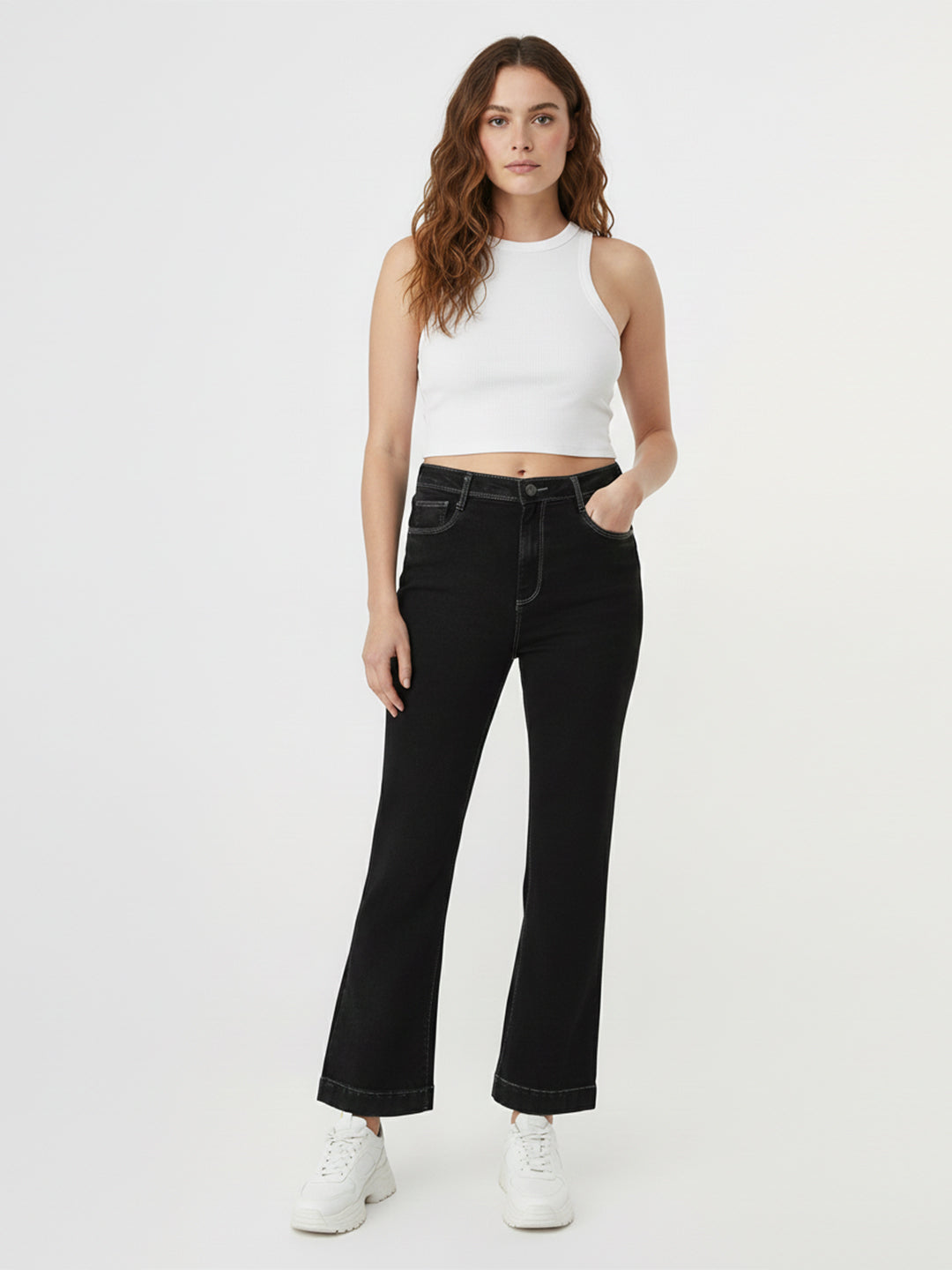 Women Charcoal Black High-Rise Mini Flare Jeans