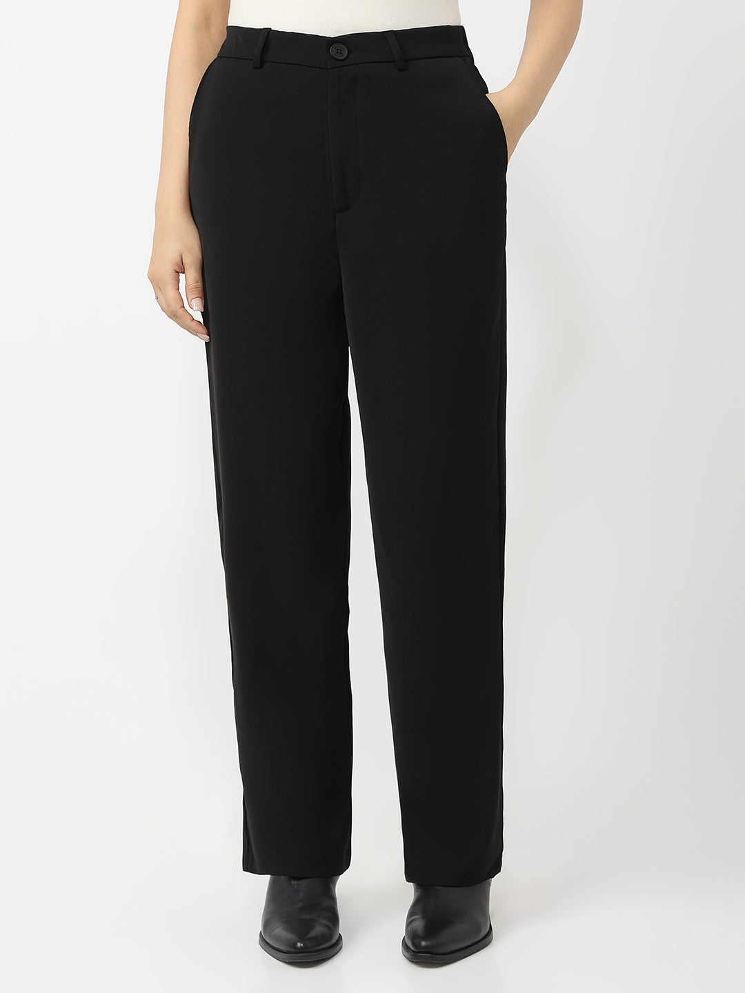 Black High-Rise Straight Fit Korean Pants