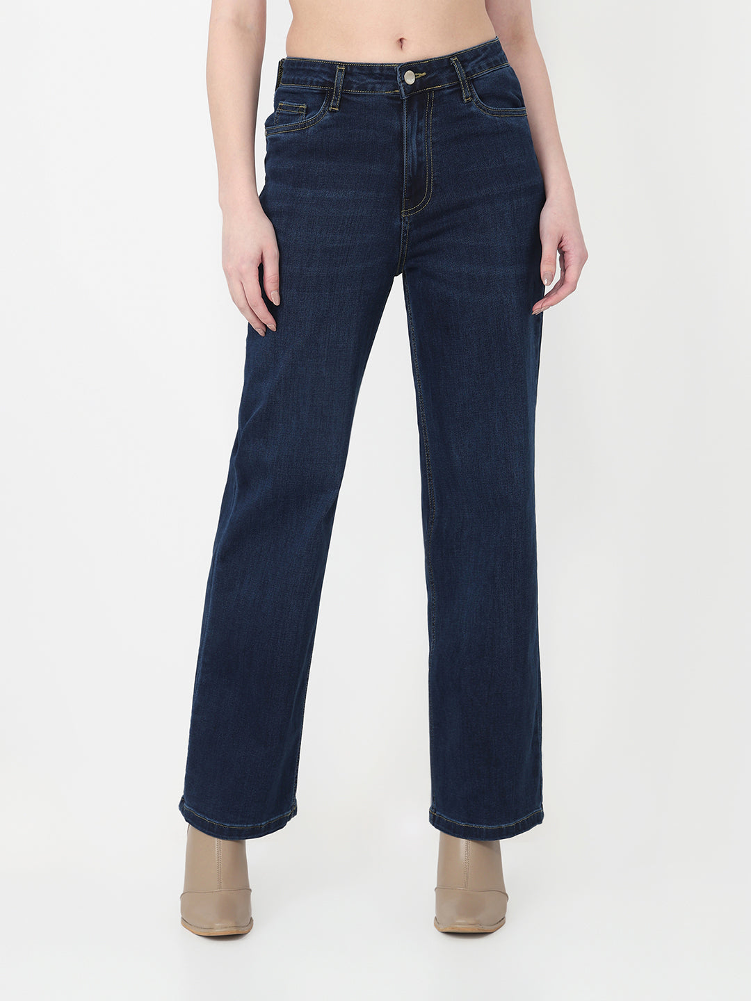 Women Dark Blue High-Rise Straight Fit Jeans