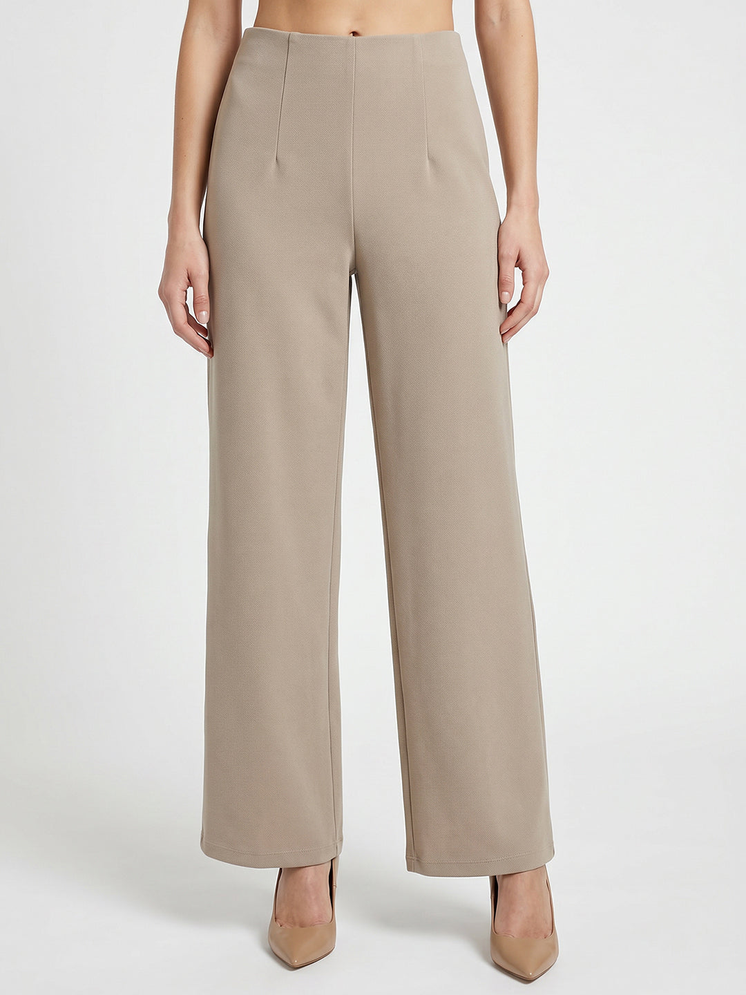 Women Beige Wide Leg Treggings