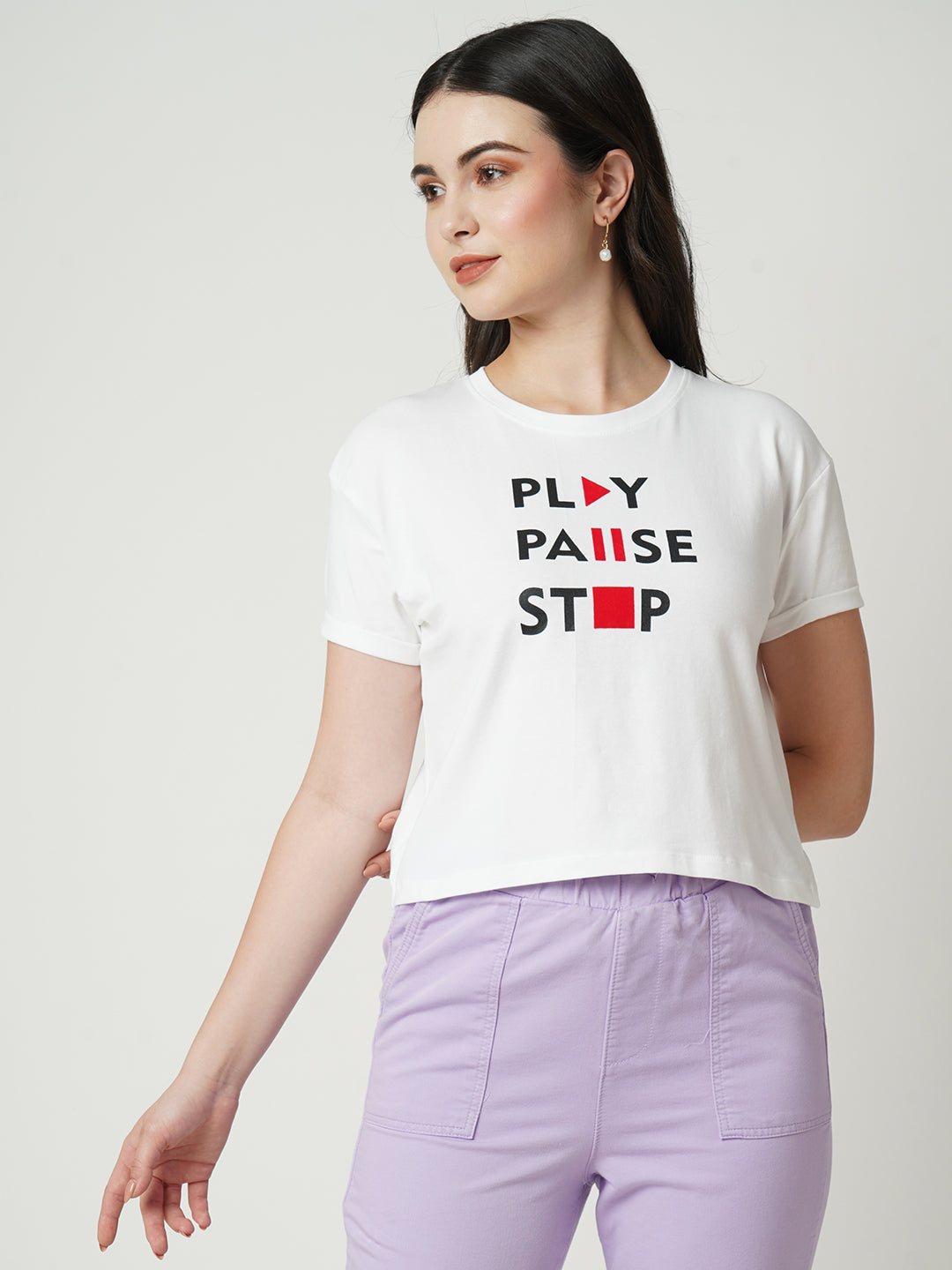 Women Graphic Slim Fit Crop T-Shirt