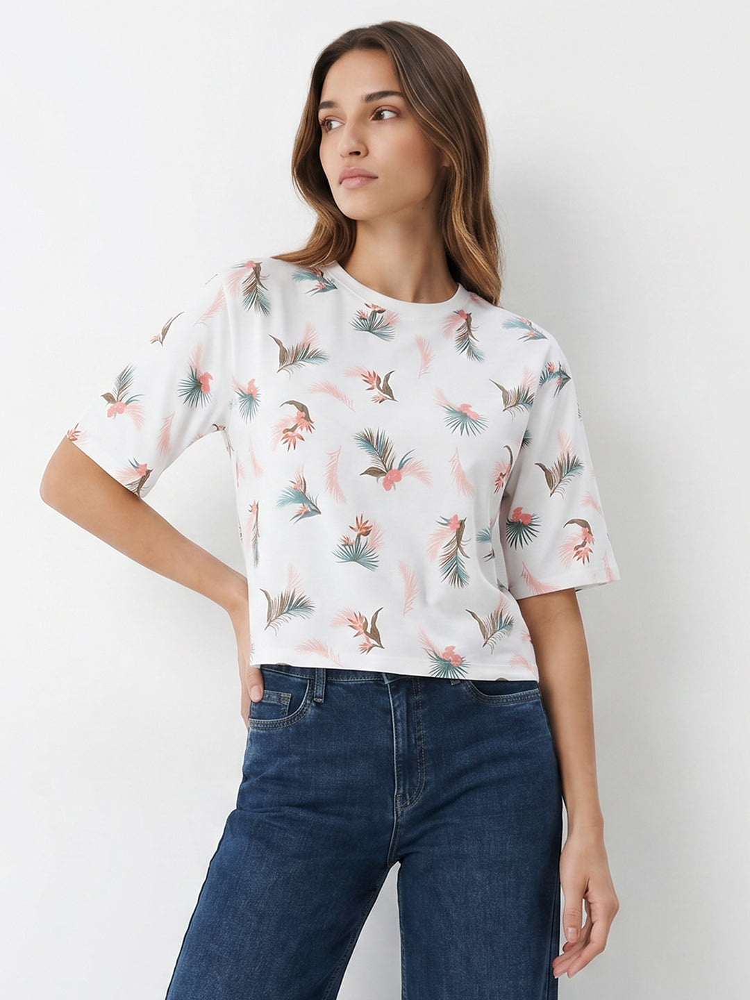 Women Floral Graphic Print Crop Tees