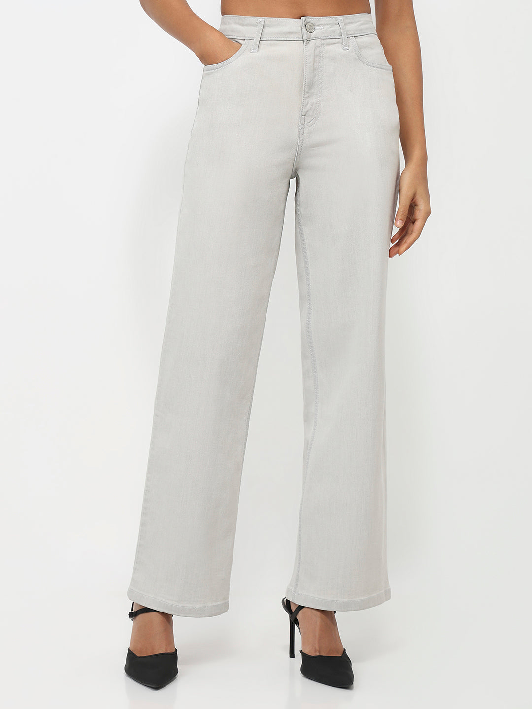 Women White High-Rise Wide Leg Jeans