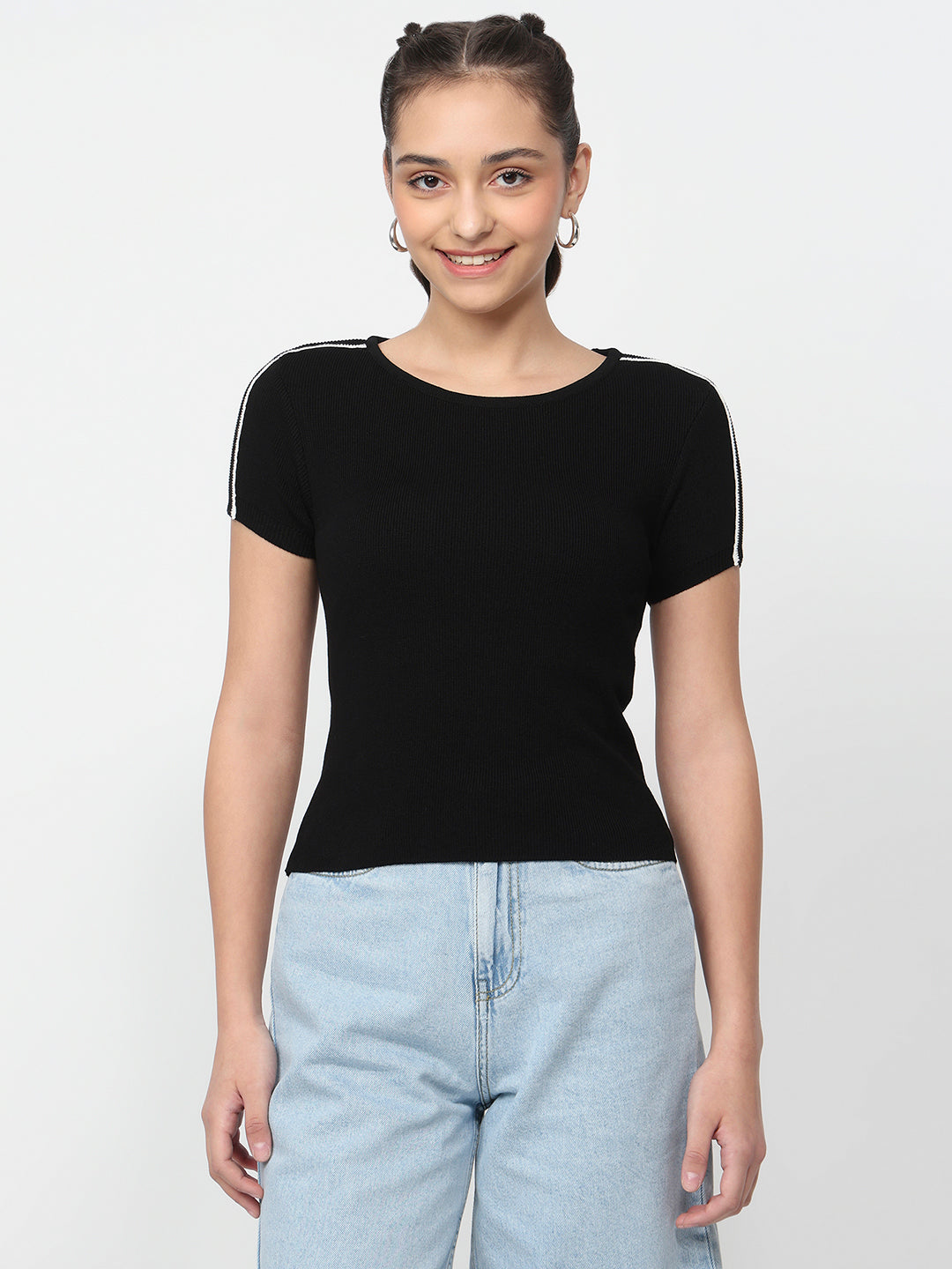 Women Black Flat Knit