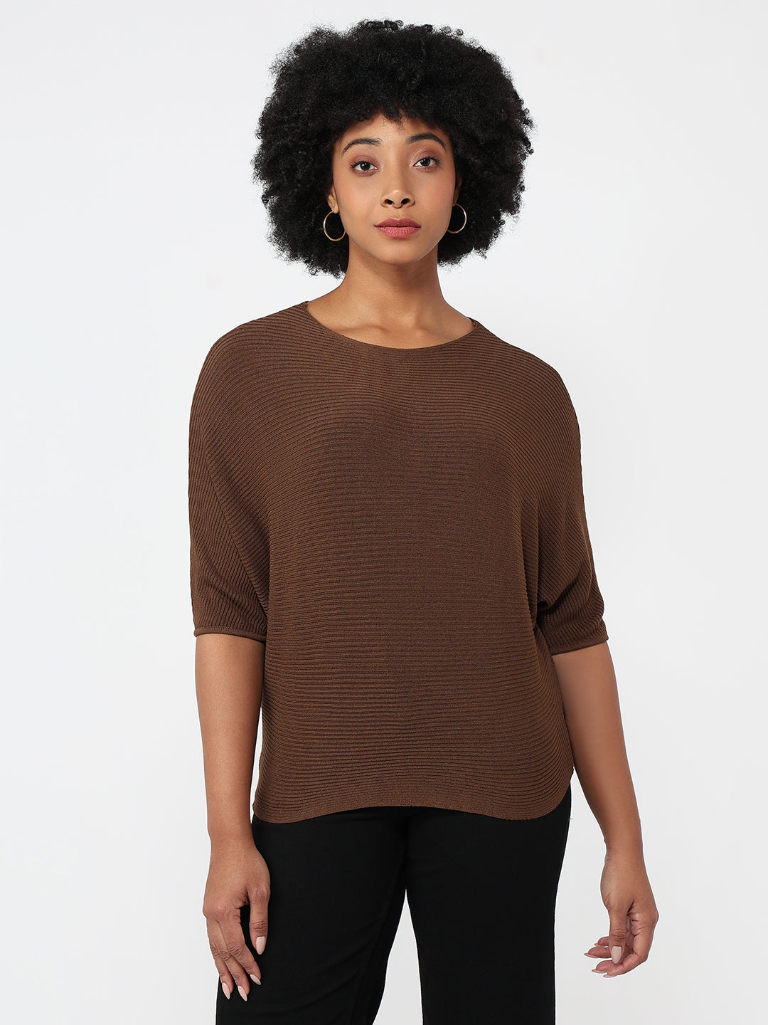 Women Sepia Slim Fit Batsleeve Top