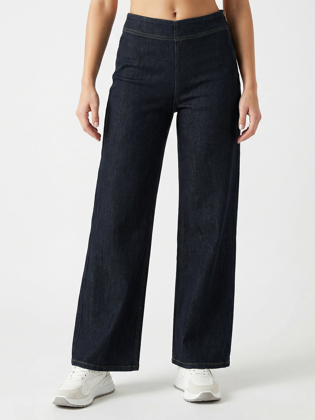 Women Dark Blue High-Rise Super Wide Leg Jeans