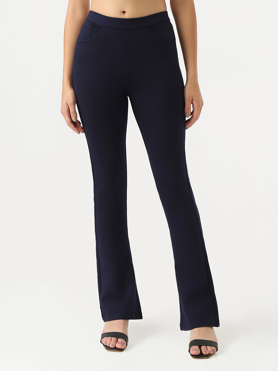 Women Navy Mini Flare Treggings