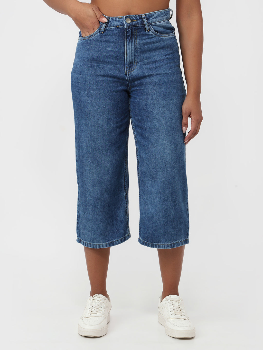 Light Blue High-Rise Denim Culottes