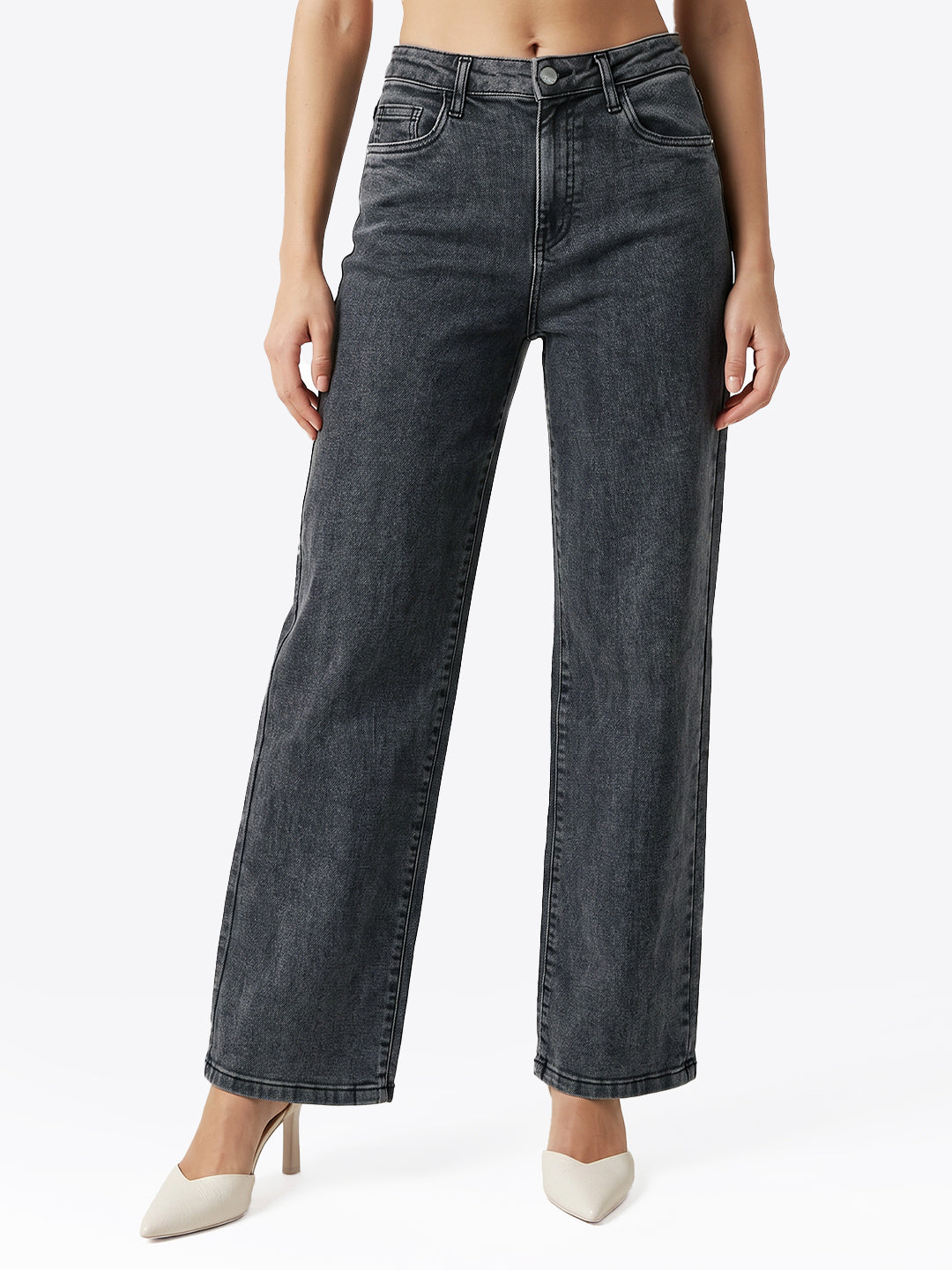 Women Slate Blue High-Rise Straight Fit Jeans
