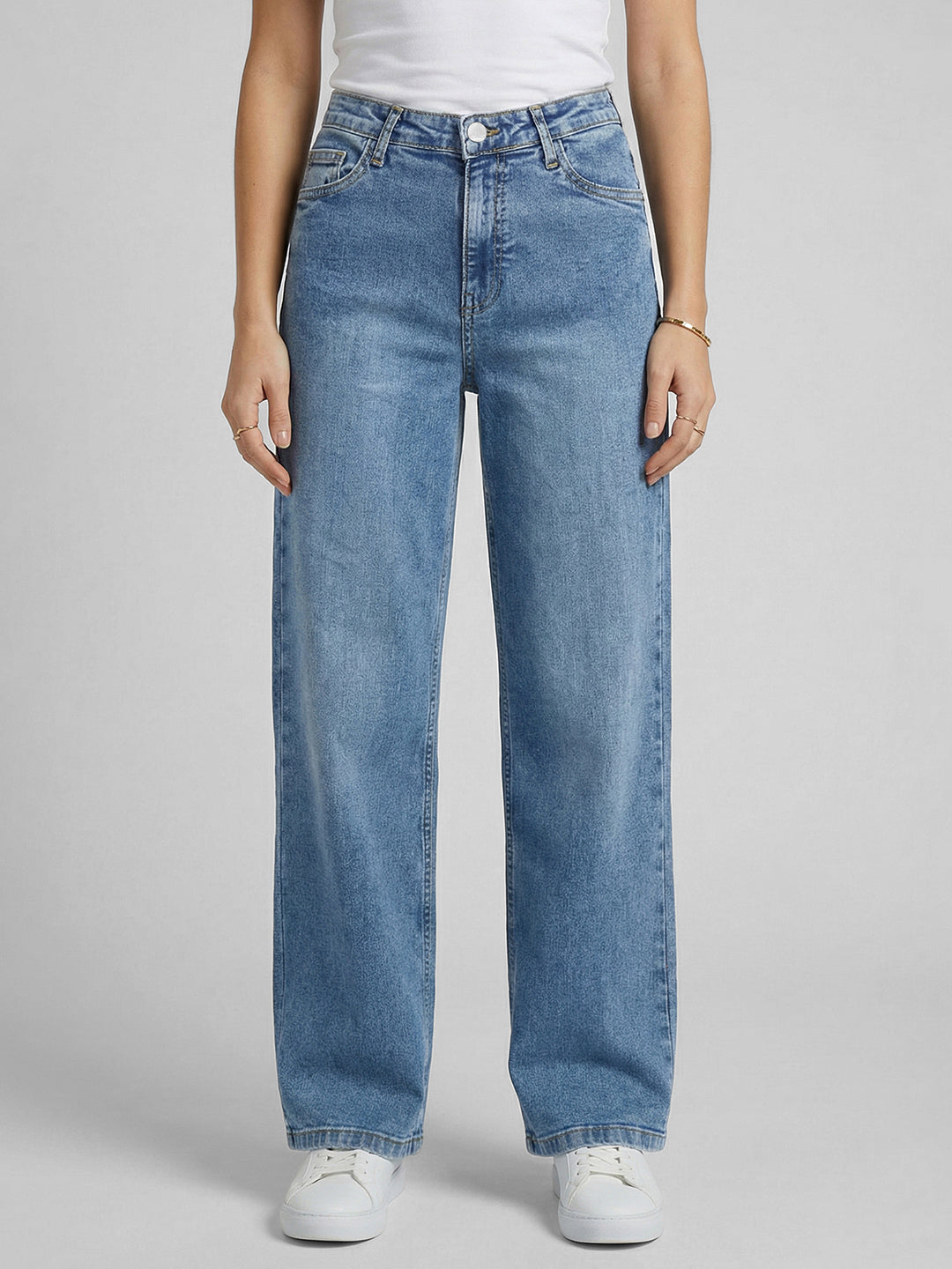Women Blue High-Rise Baggy Jeans