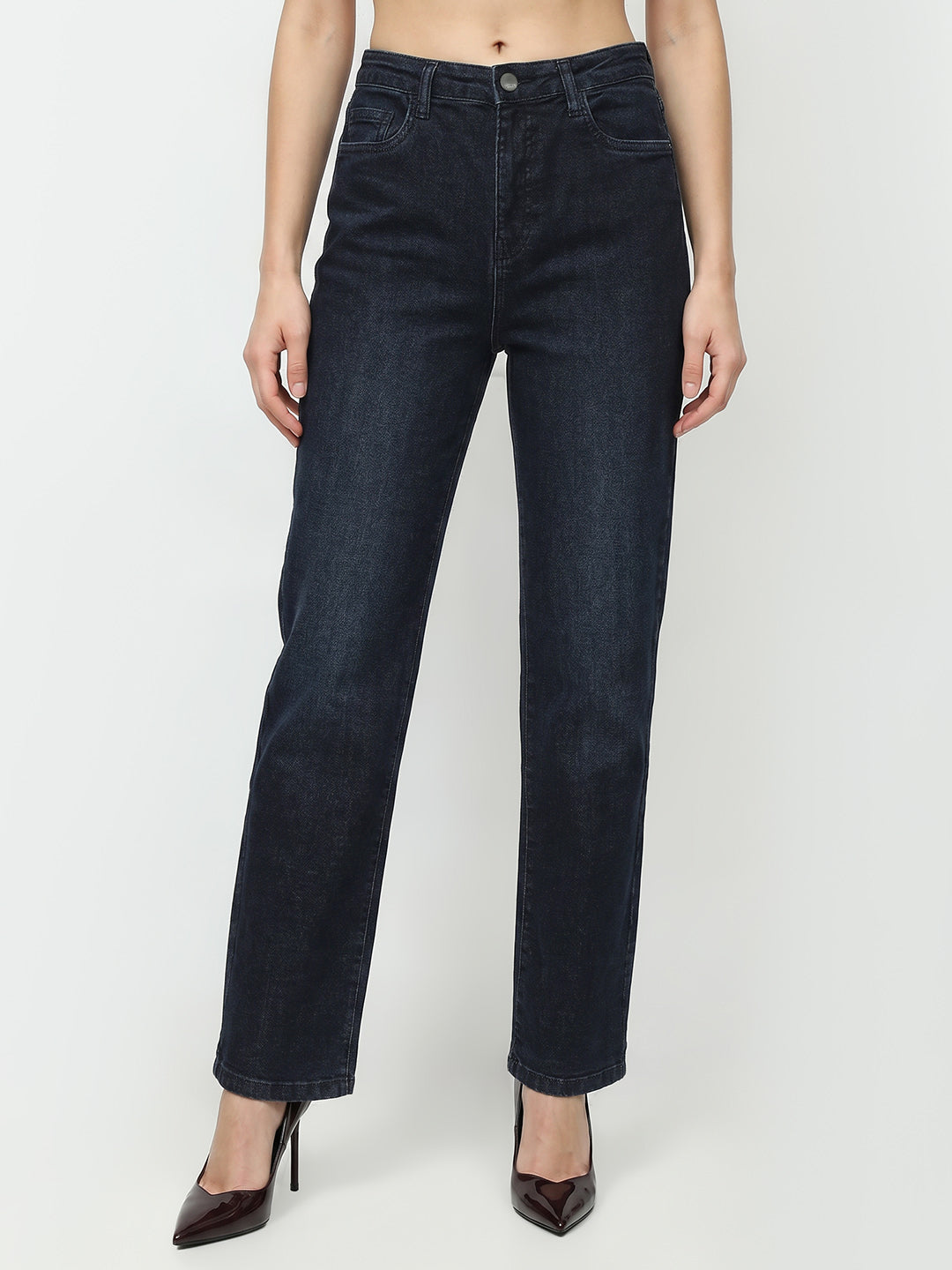 Women Slate Blue High-Rise Straight Fit Jeans