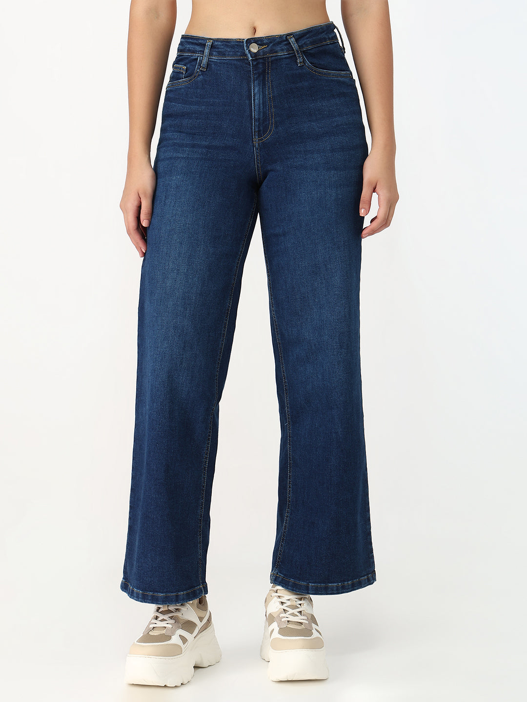 Women Blue High-Rise Wide Leg Jeans