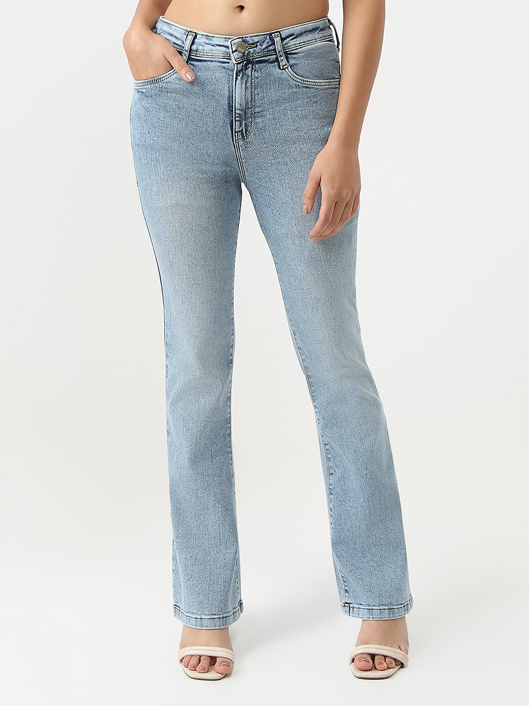Women Light Blue High-Rise Flare Jeans
