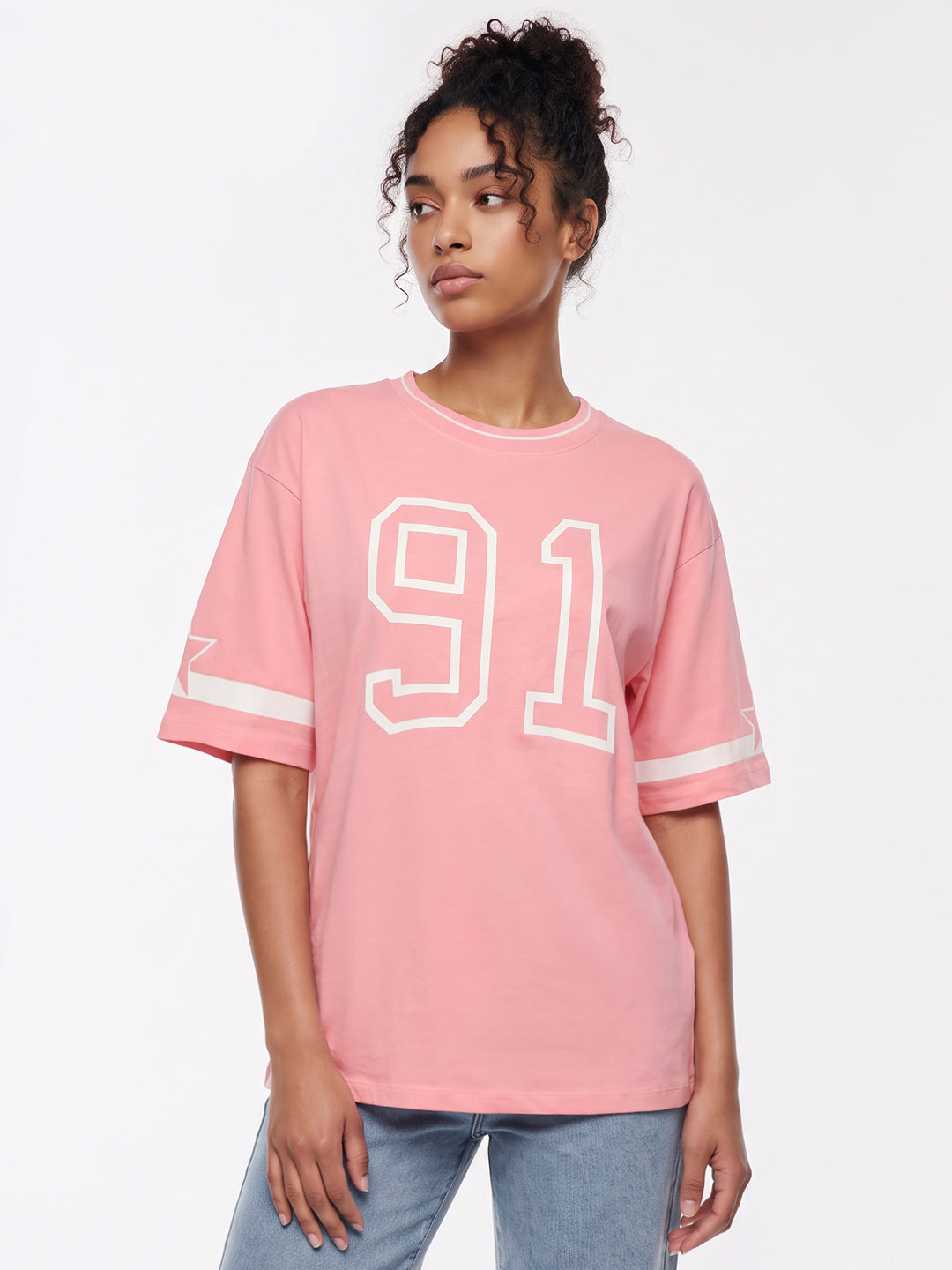 Peach Pink Graphic Oversized T-Shirt