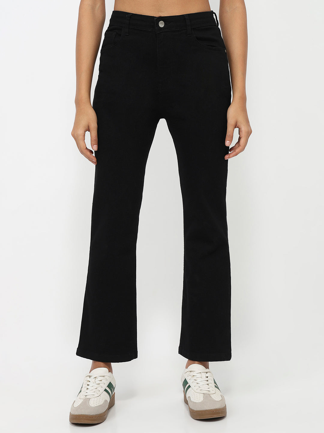 Women Black High-Rise Crop Flare Jeans