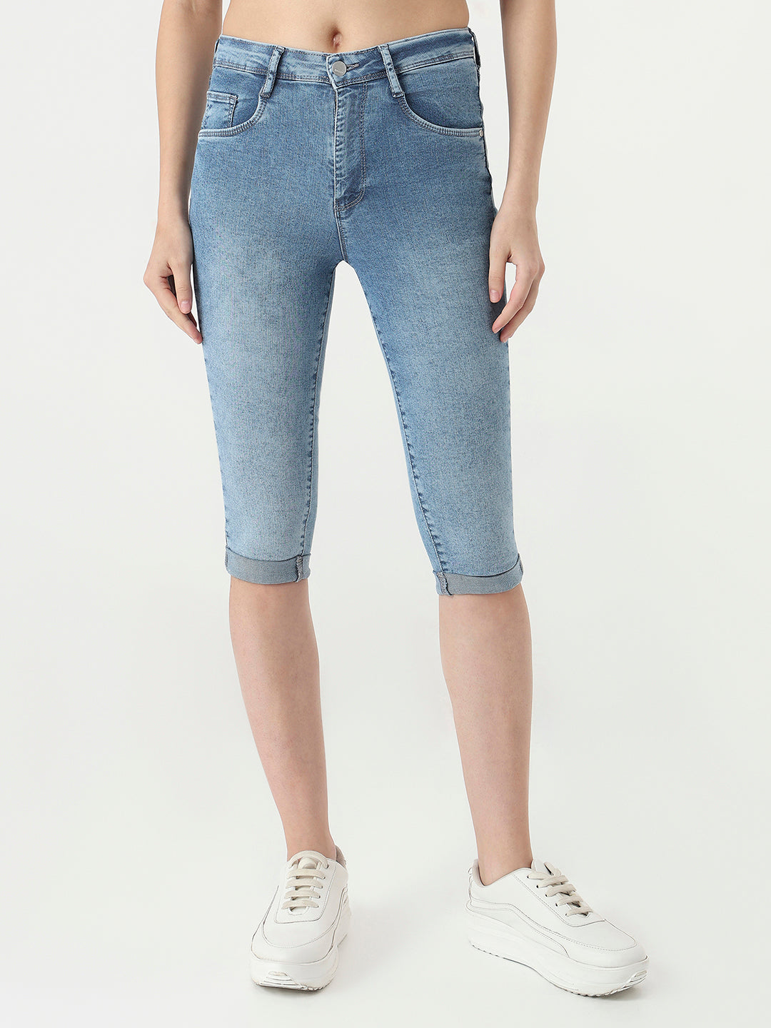 Women Blue High-Rise Capri