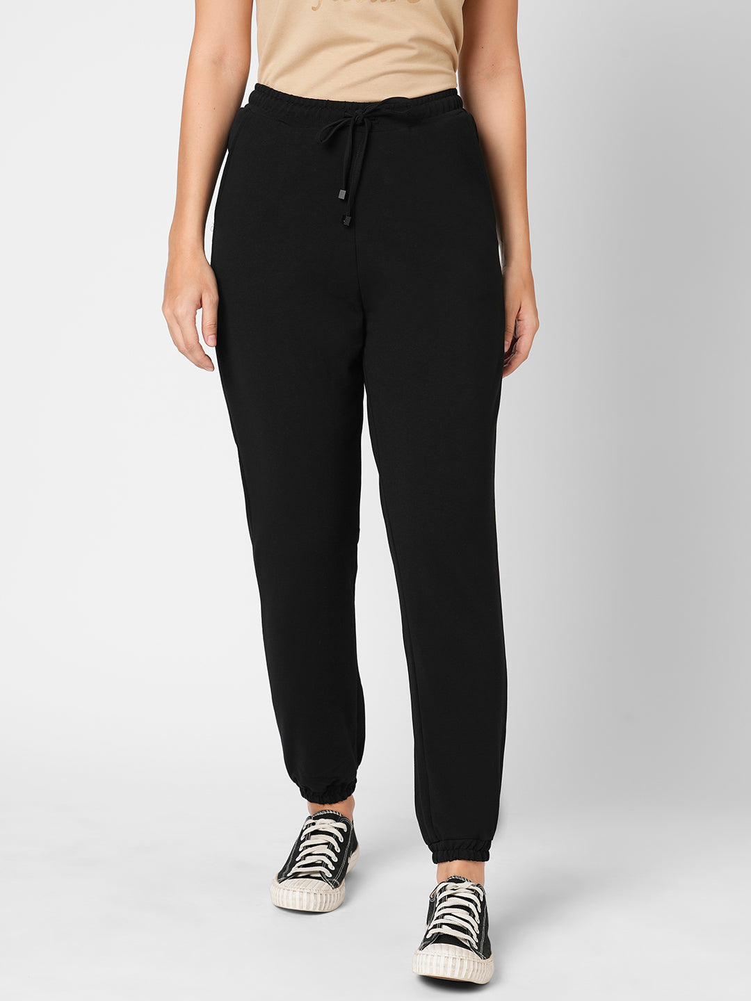 Women Black Mid-Rise Joggers