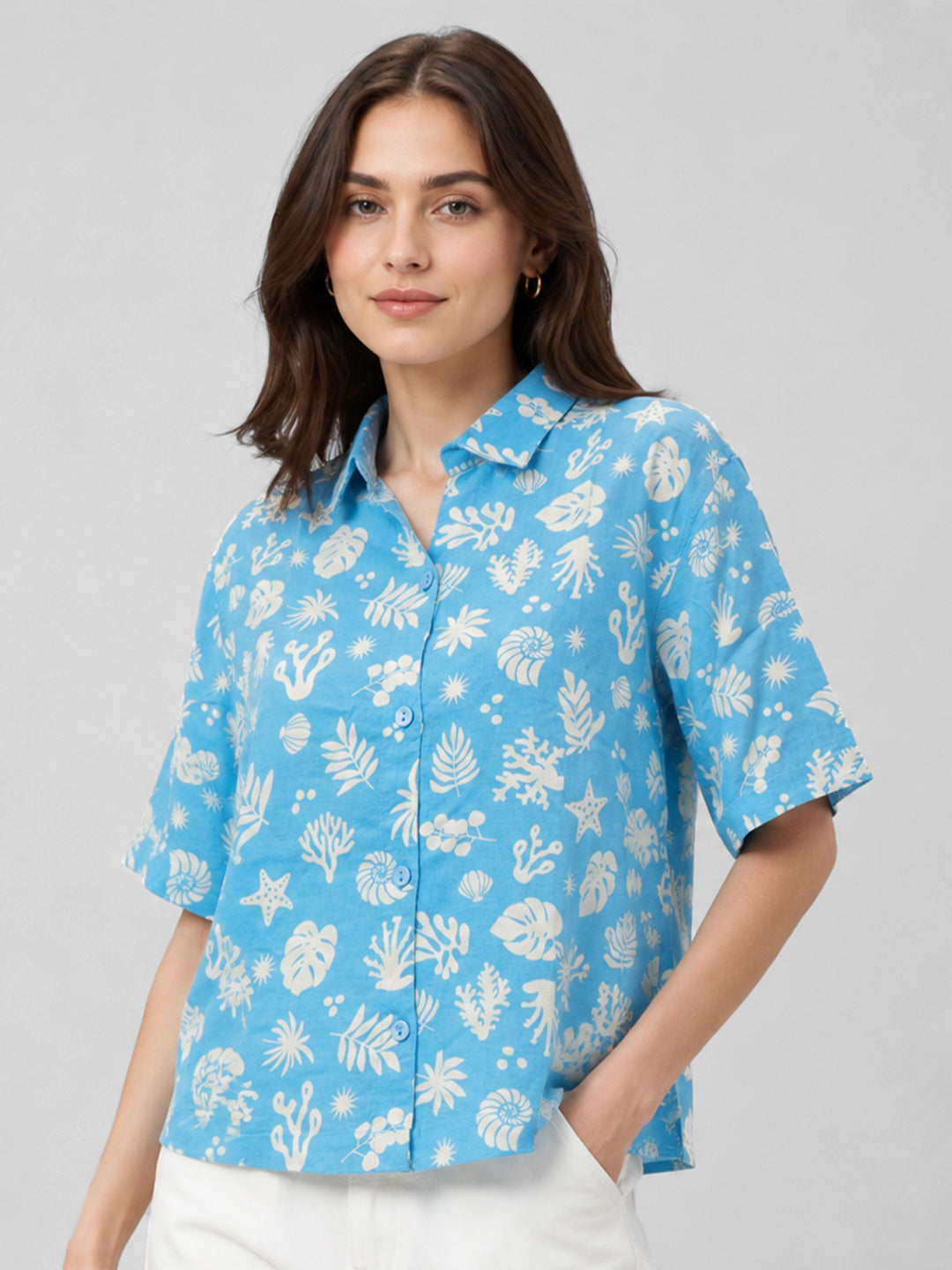 Women Sky Crop Shirt