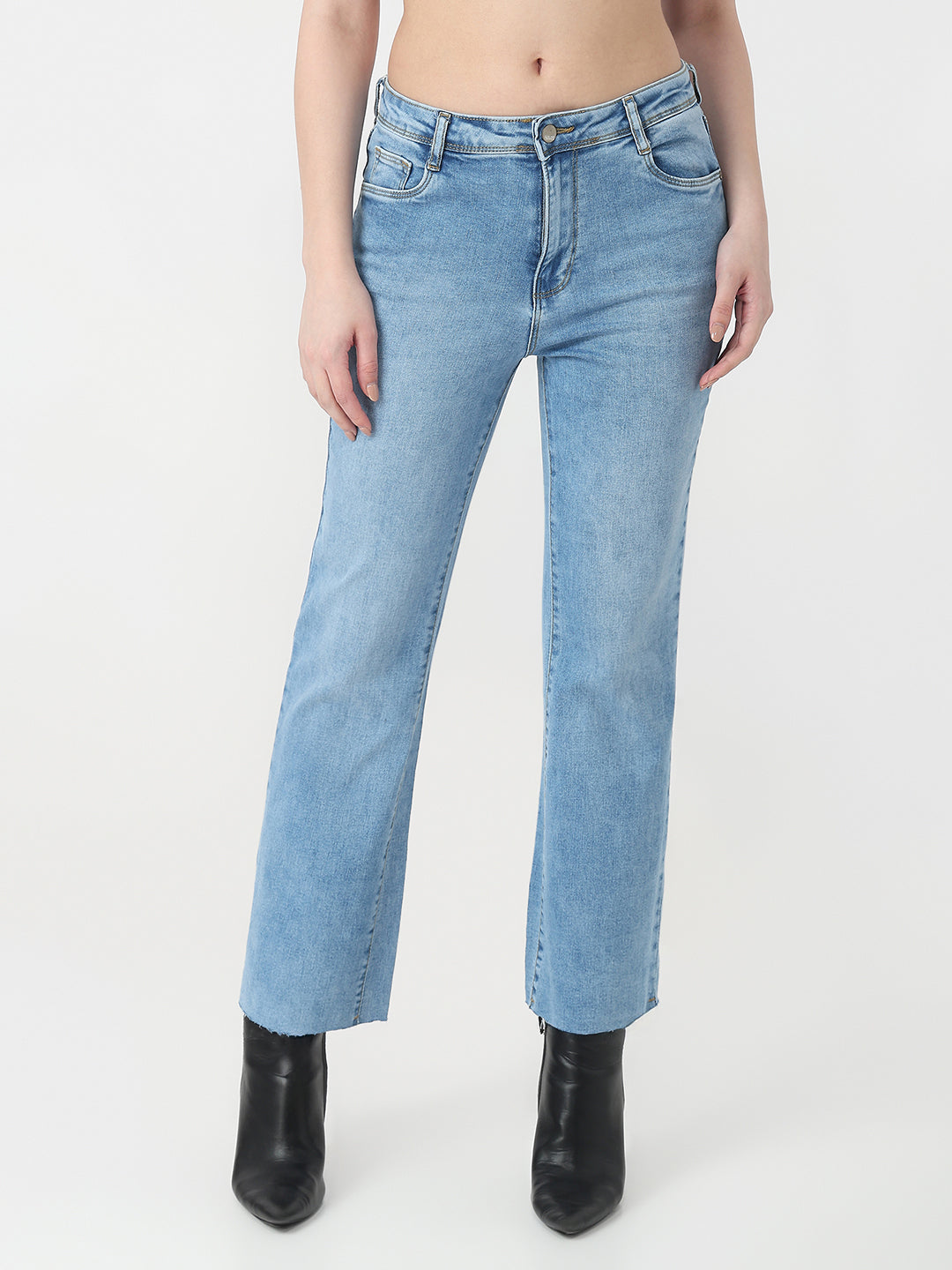 Women Blue High-Rise Crop Flare Jeans
