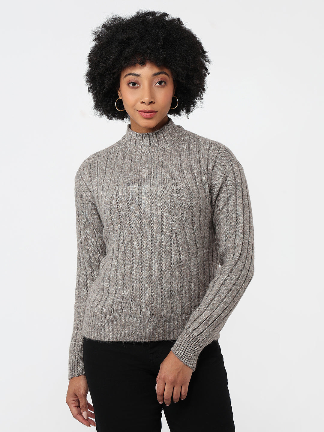 Women Beige Slim Fit Sweater