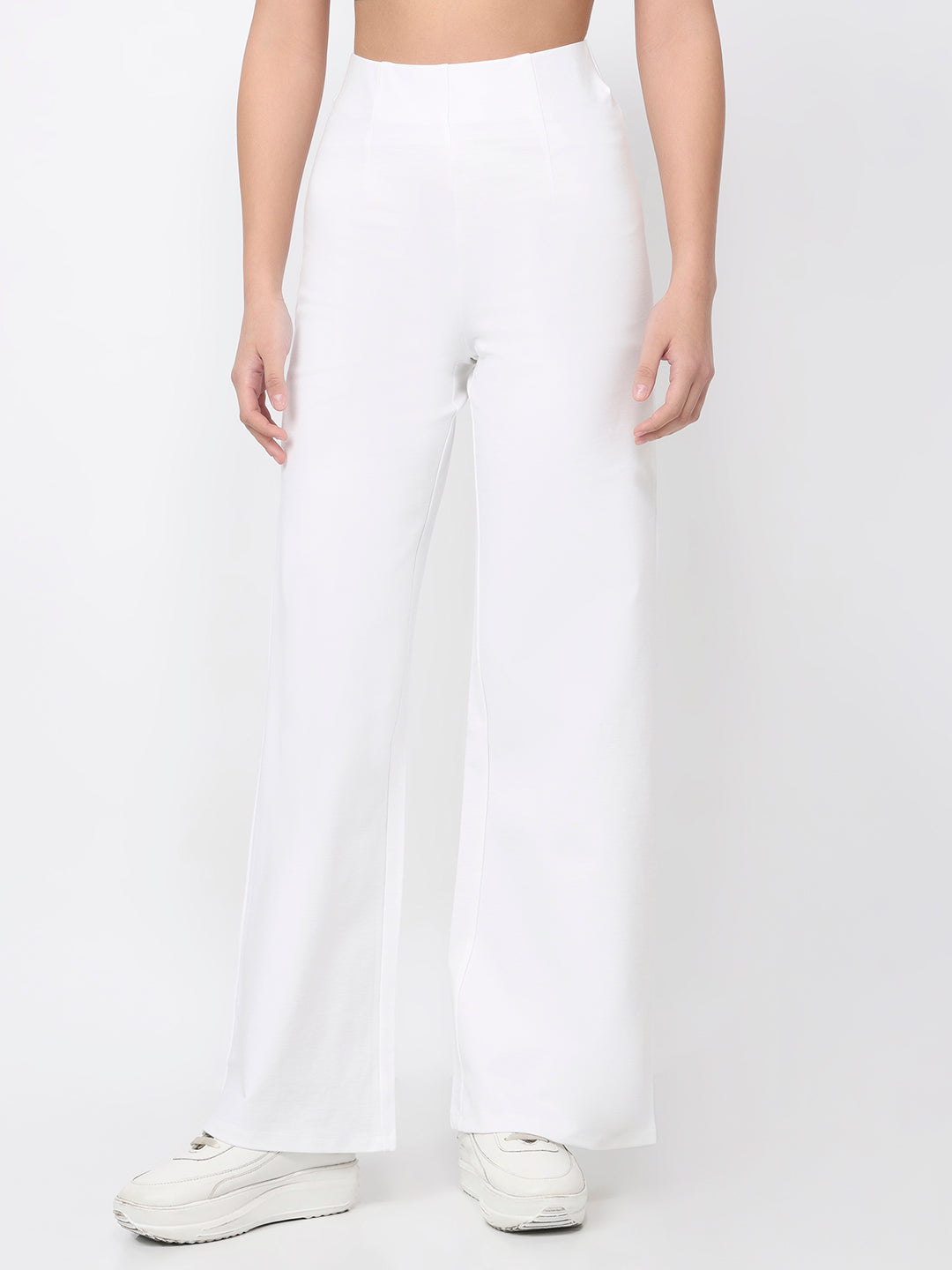 Women White Super Wide Leg Treggings
