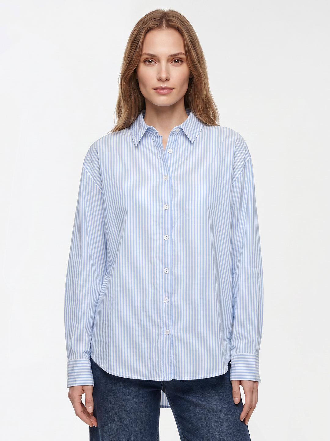 Women Sky/White Oversize Shirt
