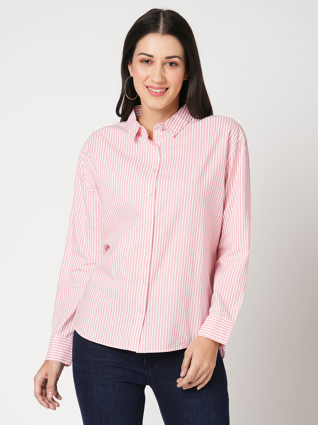 Women Peach/White Oversized Shirt