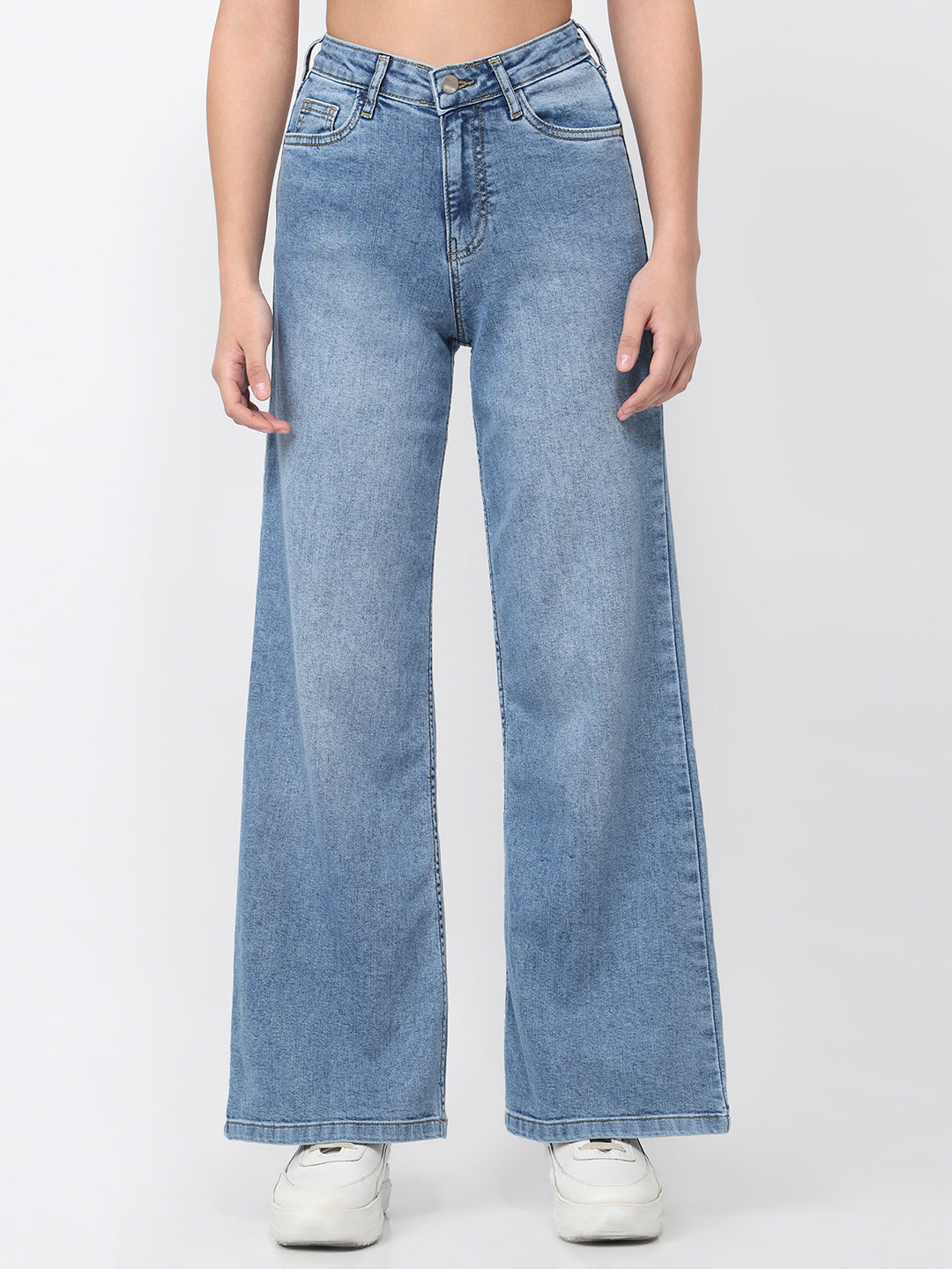 Women Blue High-Rise Super Wide Leg Jeans
