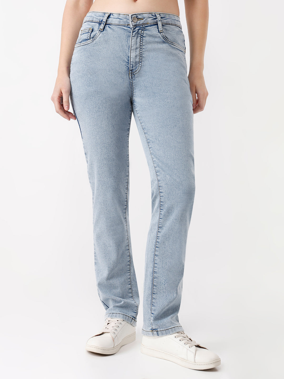 Women Light High-Rise Blue Slim Straight Jeans