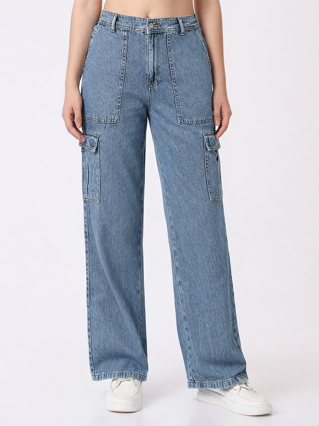 Women Blue Mid-Rise Cargo